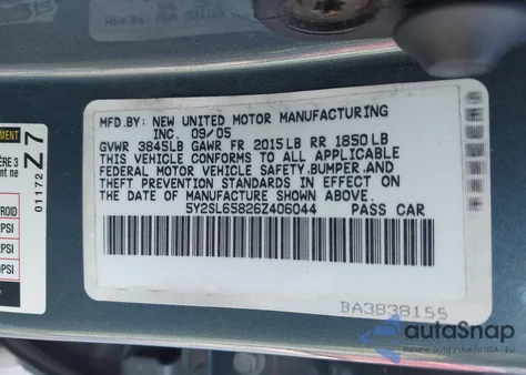 2006 Pontiac Vibe z USA, uszkodzony, nr VIN 5Y2SL65826Z406044